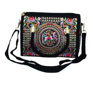 NWOT Embroidered Bohemian Convertible Satchel Crossbody Bag Purse